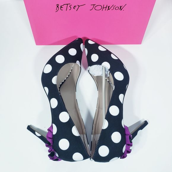 **Betsey Johnson Harbur Pump Black White Polka Dot - Picture 6 of 8